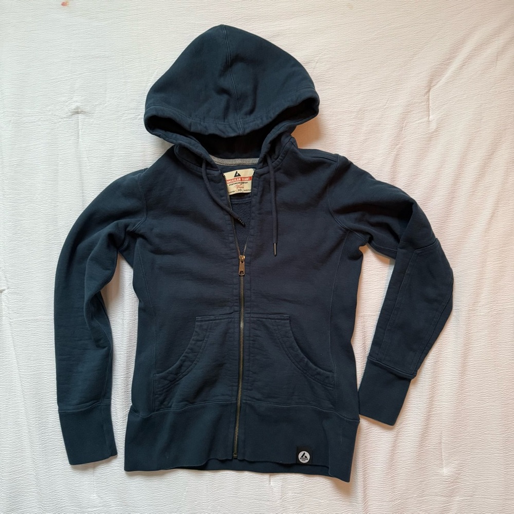 American Giant Women’s Hoodie Size XS Heavy Cotton Blue Full Zip Sweater Adult